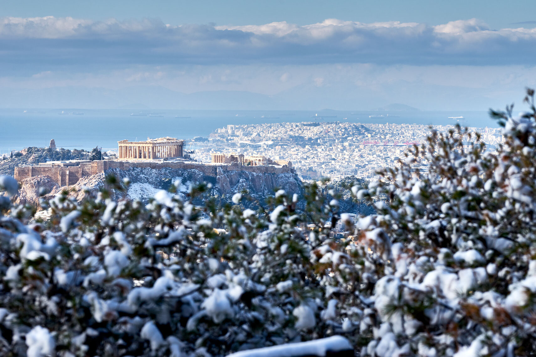 Lycabettus Hill Athens in the snow